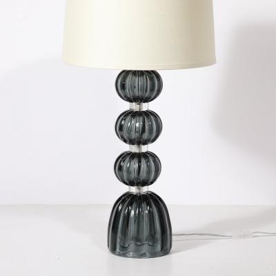 Pair of Modernist Hand Blown Murano Glass Table Lamps in Smoked Graphite