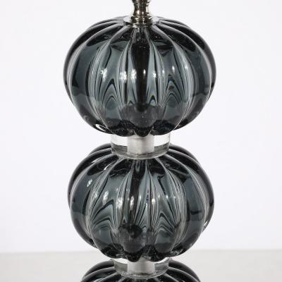 Pair of Modernist Hand Blown Murano Glass Table Lamps in Smoked Graphite