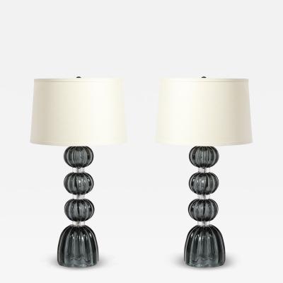 Pair of Modernist Hand Blown Murano Glass Table Lamps in Smoked Graphite