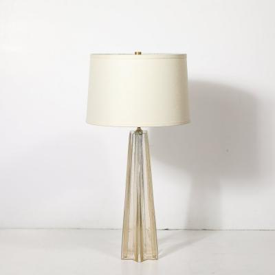 Pair of Modernist Hand Blown Murano Glass X Form Table Lamps W 24 Karat Gold