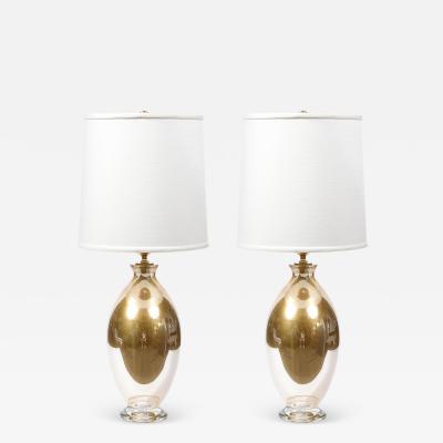 Pair of Modernist Handblown Murano 24kt Gold Fleck Table Lamps