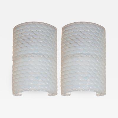 Pair of Modernist Handblown Murano Braided Opalescent Glass Curved Sconces