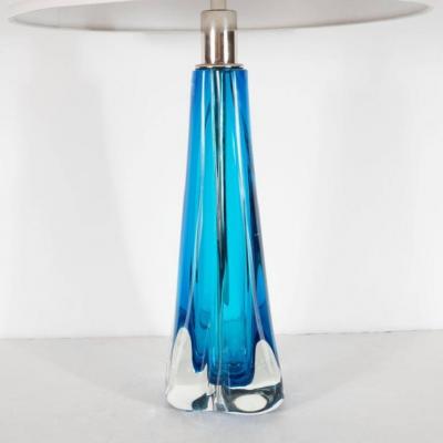 Pair of Modernist Handblown Murano Pale Sapphire Translucent Glass Table Lamps