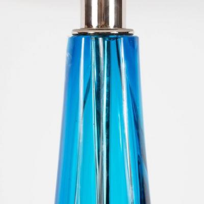 Pair of Modernist Handblown Murano Pale Sapphire Translucent Glass Table Lamps