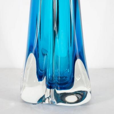 Pair of Modernist Handblown Murano Pale Sapphire Translucent Glass Table Lamps