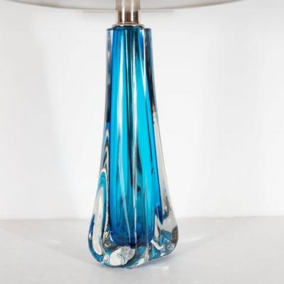 Pair of Modernist Handblown Murano Pale Sapphire Translucent Glass Table Lamps