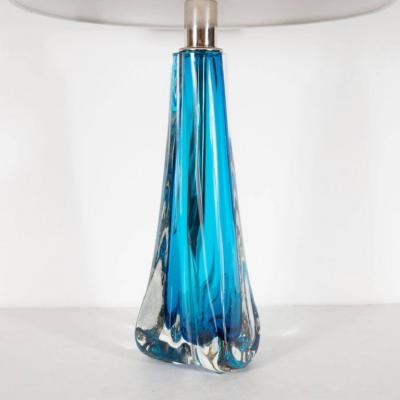 Pair of Modernist Handblown Murano Pale Sapphire Translucent Glass Table Lamps