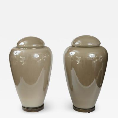 Pair of Modernist Illuminating Glass Covered Vases