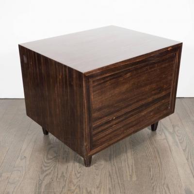 Pair of Modernist Macassar Nightstands End Tables with Bronze Paneled Drawers