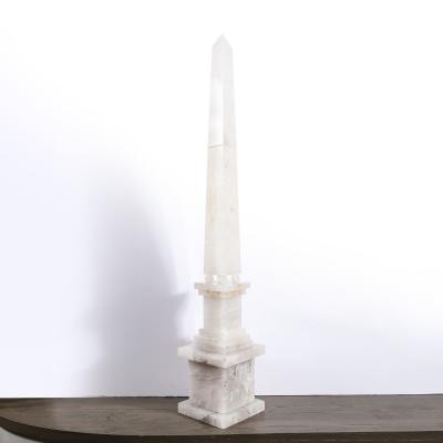 Pair of Modernist Monumental Faceted Hand Carved Rock Crystal Obelisks