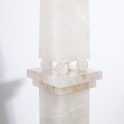 Pair of Modernist Monumental Faceted Hand Carved Rock Crystal Obelisks