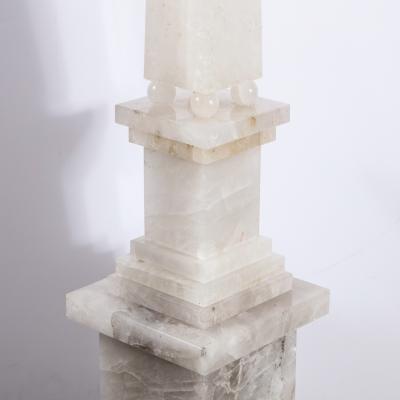Pair of Modernist Monumental Faceted Hand Carved Rock Crystal Obelisks