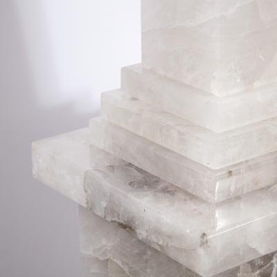 Pair of Modernist Monumental Faceted Hand Carved Rock Crystal Obelisks