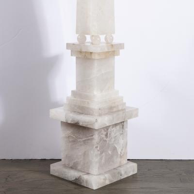 Pair of Modernist Monumental Faceted Hand Carved Rock Crystal Obelisks