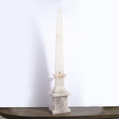 Pair of Modernist Monumental Faceted Hand Carved Rock Crystal Obelisks