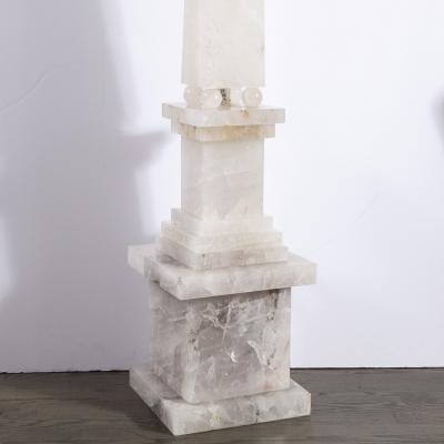 Pair of Modernist Monumental Faceted Hand Carved Rock Crystal Obelisks