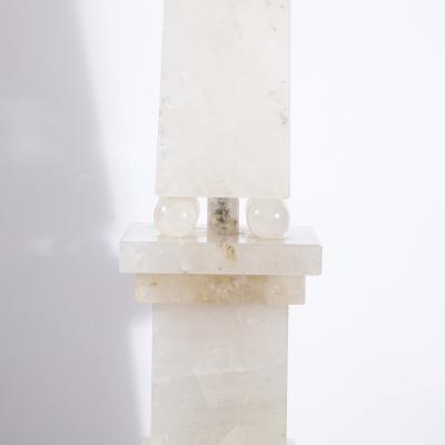 Pair of Modernist Monumental Faceted Hand Carved Rock Crystal Obelisks
