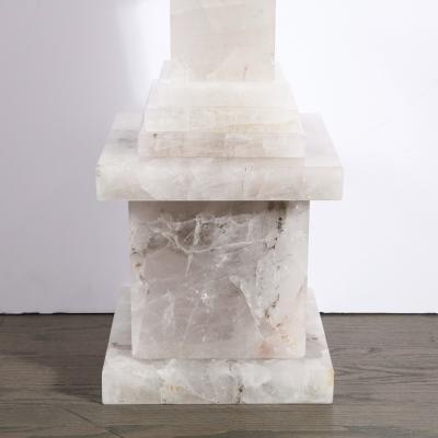 Pair of Modernist Monumental Faceted Hand Carved Rock Crystal Obelisks