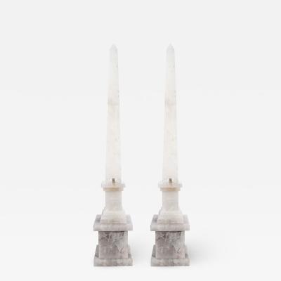 Pair of Modernist Monumental Faceted Hand Carved Rock Crystal Obelisks