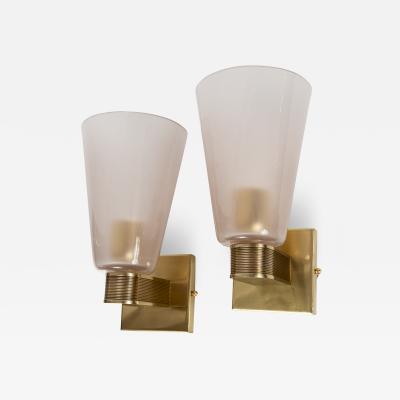 Pair of Modernist Murano Blown Blush Glass Wall Lights Contemporary