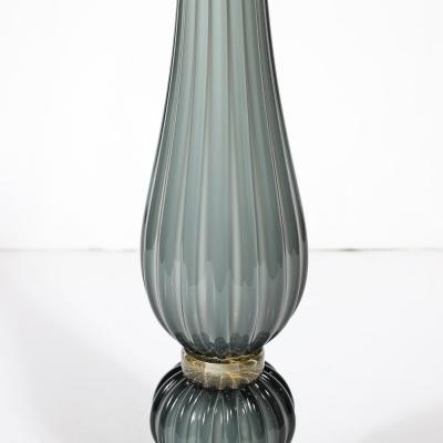 Pair of Modernist Murano Glass Table Lamps in Flint Gray W 24K Gold Flecks
