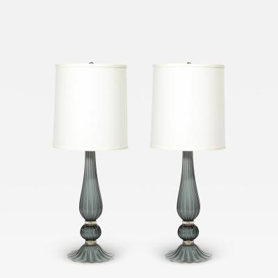 Pair of Modernist Murano Glass Table Lamps in Flint Gray W 24K Gold Flecks