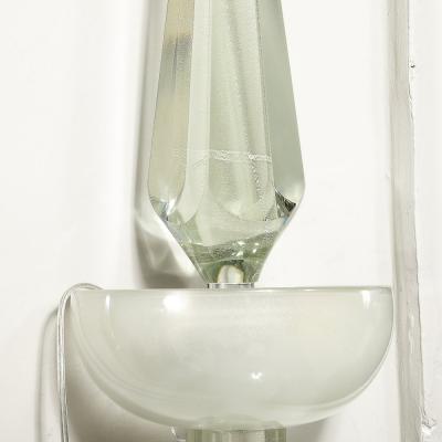 Pair of Modernist Murano Pearlescent Glass w 24K White Gold Obelisk Sconces