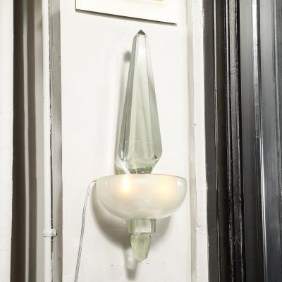 Pair of Modernist Murano Pearlescent Glass w 24K White Gold Obelisk Sconces
