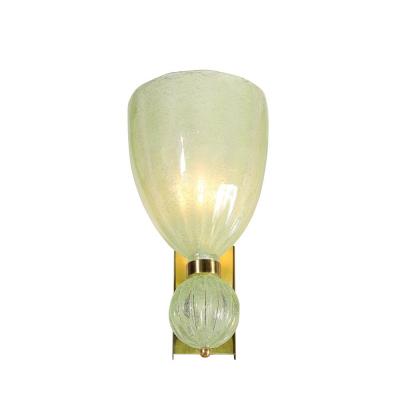Pair of Modernist Pale Jade Hand blown Murano Glass Sconces W Brass Fitting
