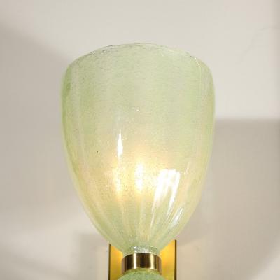Pair of Modernist Pale Jade Hand blown Murano Glass Sconces W Brass Fitting