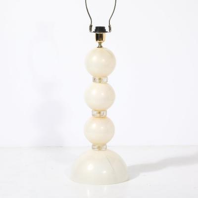 Pair of Modernist Pearl White Murano Glass Table Lamps with 24 Karat Gold Bands
