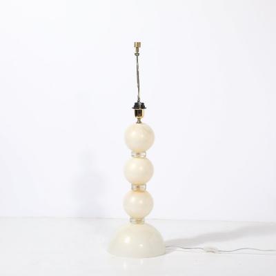 Pair of Modernist Pearl White Murano Glass Table Lamps with 24 Karat Gold Bands