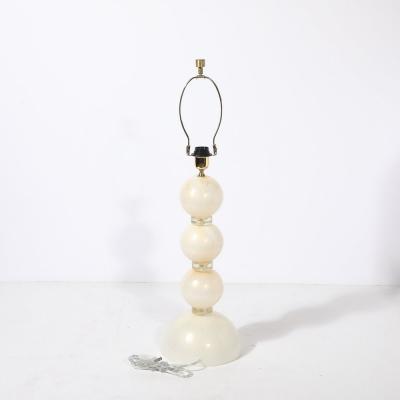Pair of Modernist Pearl White Murano Glass Table Lamps with 24 Karat Gold Bands