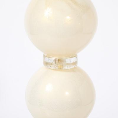 Pair of Modernist Pearl White Murano Glass Table Lamps with 24 Karat Gold Bands