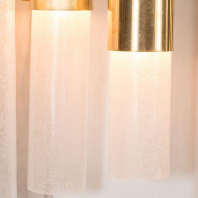 Pair of Modernist Pulegoso Sconces with Handblown Murano Shades Brushed Brass