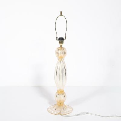 Pair of Modernist Reeded Translucent Glass Table Lamps with 24 karat Gold Flecks