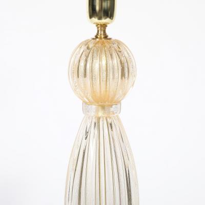 Pair of Modernist Reeded Translucent Glass Table Lamps with 24 karat Gold Flecks
