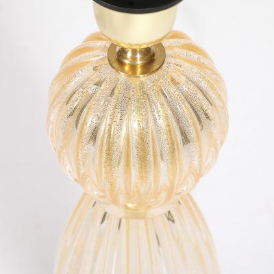 Pair of Modernist Reeded Translucent Glass Table Lamps with 24 karat Gold Flecks