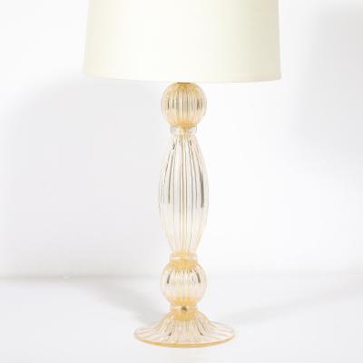 Pair of Modernist Reeded Translucent Glass Table Lamps with 24 karat Gold Flecks