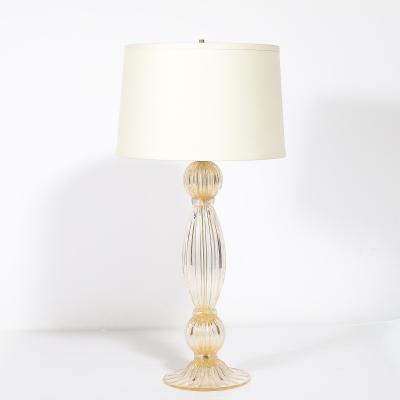 Pair of Modernist Reeded Translucent Glass Table Lamps with 24 karat Gold Flecks