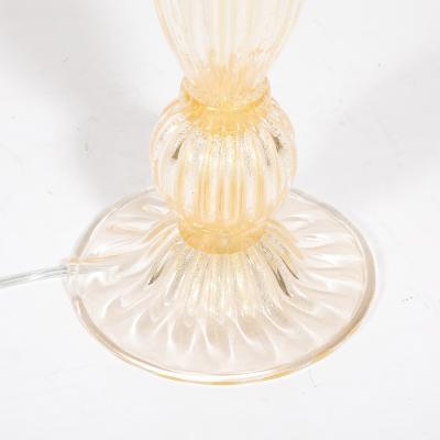 Pair of Modernist Reeded Translucent Glass Table Lamps with 24 karat Gold Flecks