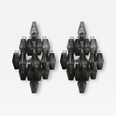 Pair of Modernist Smoked Gray Murano Glass Diamond Form Polyhedral Wall Sconces