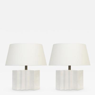 Pair of Modernist Stepped White Ceramic Lamps