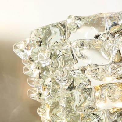 Pair of Modernist Transparent Murano Glass Brass Sconces w Rostrato Detailing