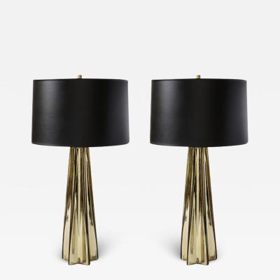 Pair of Modernist X Form Table Lamps in Hand Blown Murano Smoked Gold Glass
