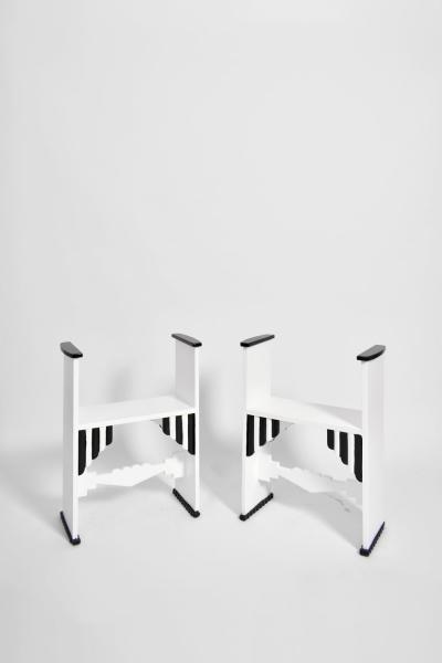 Pair of Modernist white wooden painted stools Portugal 1930s