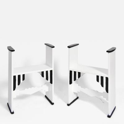 Pair of Modernist white wooden painted stools Portugal 1930s