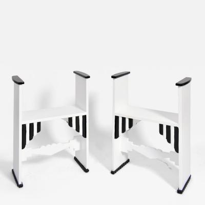 Pair of Modernist white wooden painted stools Portugal 1930s