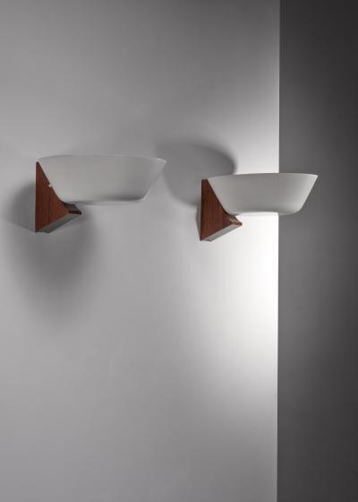 Pair of Modernist wood and metal wall lamps