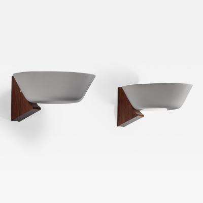 Pair of Modernist wood and metal wall lamps